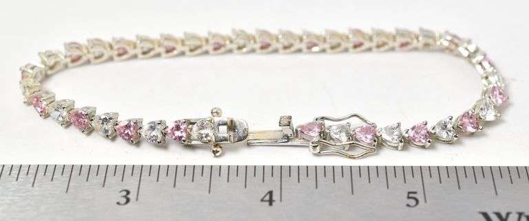 Pink and White Cz Gemstone Bracelet in Sterling Silver