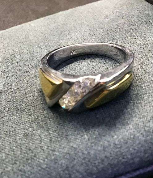 MEN’S 14K TWO TONE (WHITE+YELLOW) GOLD NATURAL DIAMOND WEDDING BAND