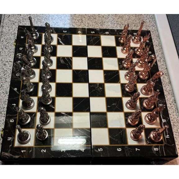 Egyptian Chess Set with Marbled Foldable Board