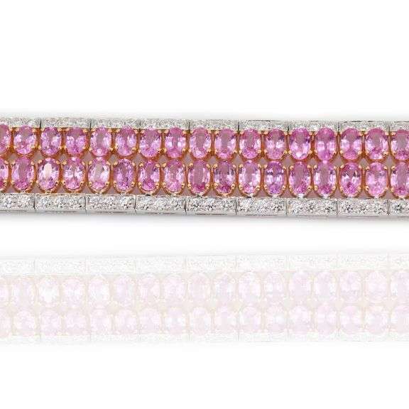 18k White Gold Natural Pink Sapphire and Diamond Bracelet