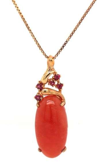 925 Sterling silver coral pendant on box chain necklace