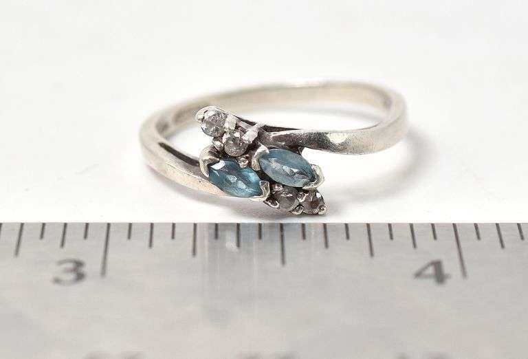 Blue Topaz and CZ Gemstone Ring in Sterling Silver