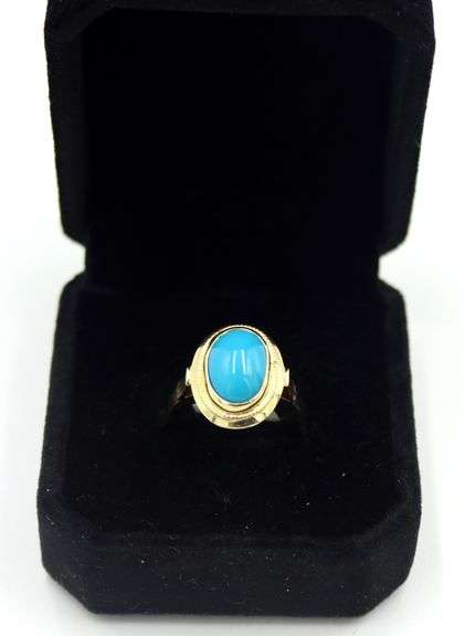 14kt Yellow gold Oval Bezel Set Turquoise Ring