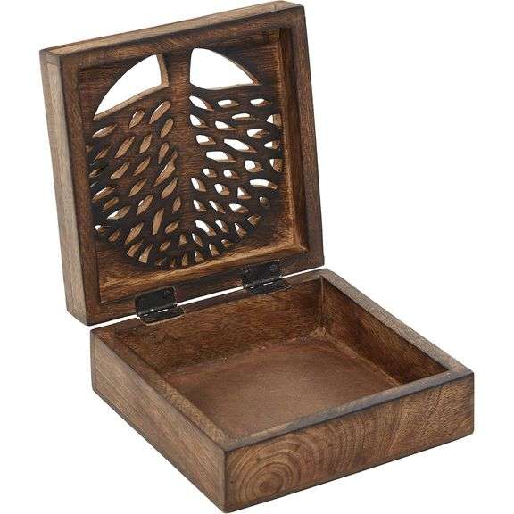 Set of 3 Handmade Wooden Boxes with Tree Carvings