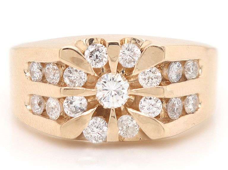 Gents 0.75ctw Diamond Sun Ray Ring in 14K