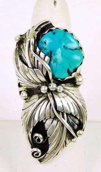 DL Navajo Sterling Silver Turquoise Ring, Size 7