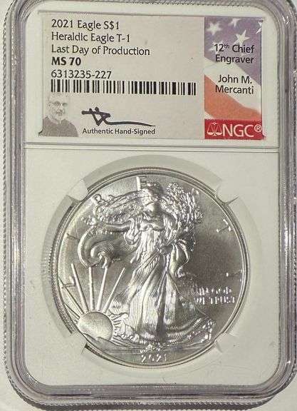 2021 Heraldic Eagle T-1 MS 70 Mercanti Signed