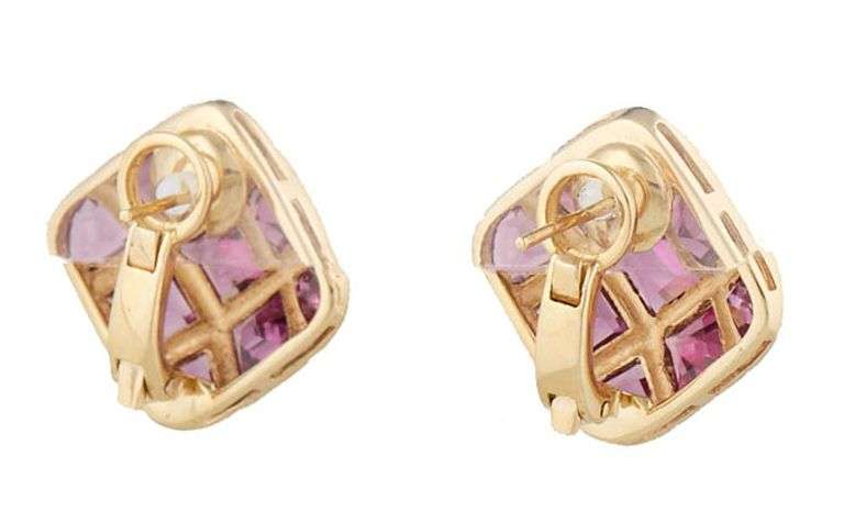 Rhodolite Garnet Bezel Set Clip On Earrings in 14K