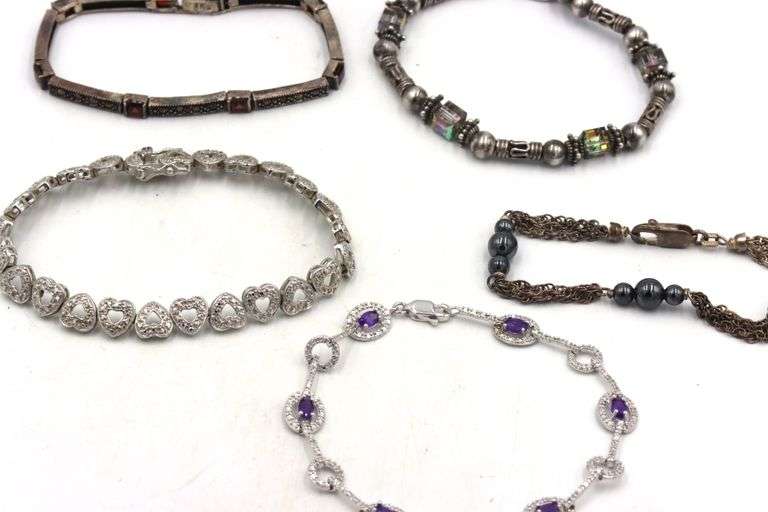 Group lot of 5 vintage 925 sterling silver bracelets