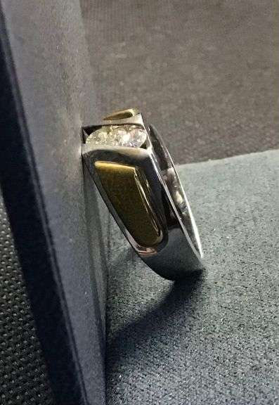 MEN’S 14K TWO TONE (WHITE+YELLOW) GOLD NATURAL DIAMOND WEDDING BAND