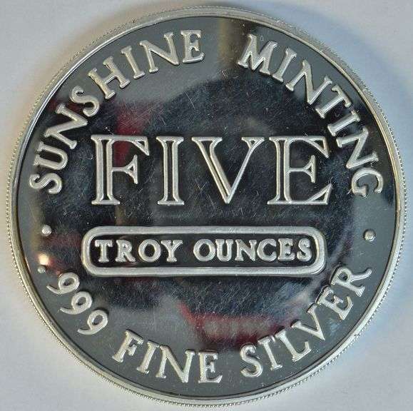 Superb Prooflike 5 Troy Oz Sunshine Mint pure Silver round