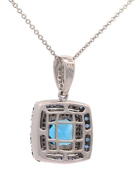 Le Vian 2.04ct Blue Topaz 0.35ctw Sapphire and 0.25ctw Diamond Double Frame Pendant Necklace in 14K
