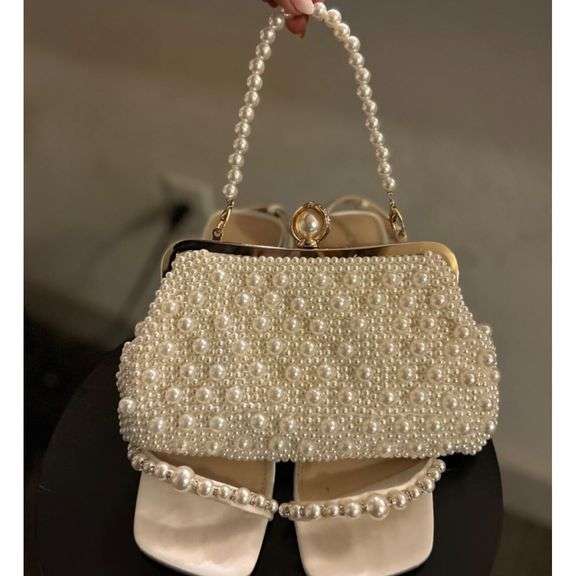 Pearl and Crystal Beaded Clutch with Detachable Straps