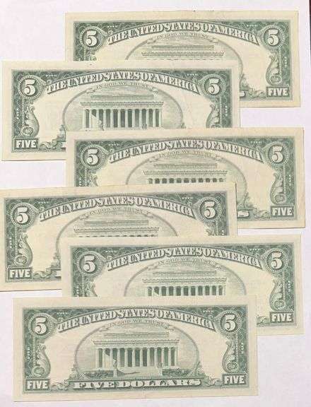 6 1963 Series Slider $5 Red Seal US Notes