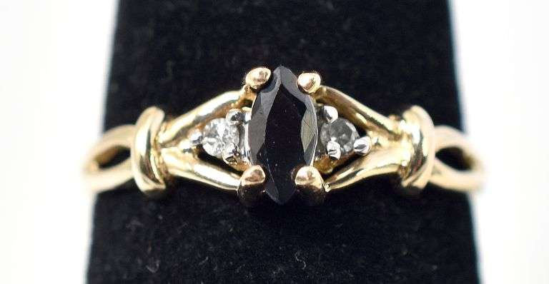 Beautiful 10k yellow Gold Blue Sapphire and Diamond Ring