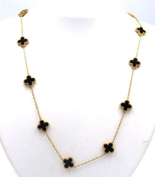 Gold plated black onyx clover necklace