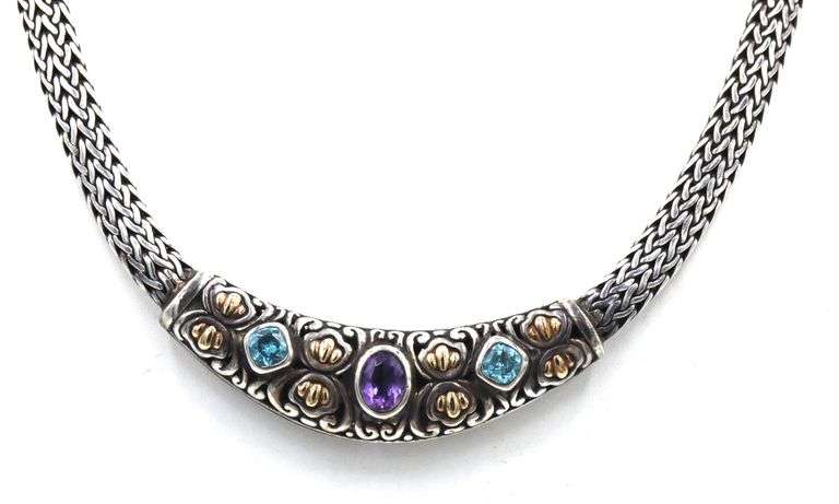 925 Sterling silver amethyst and blue topaz necklace