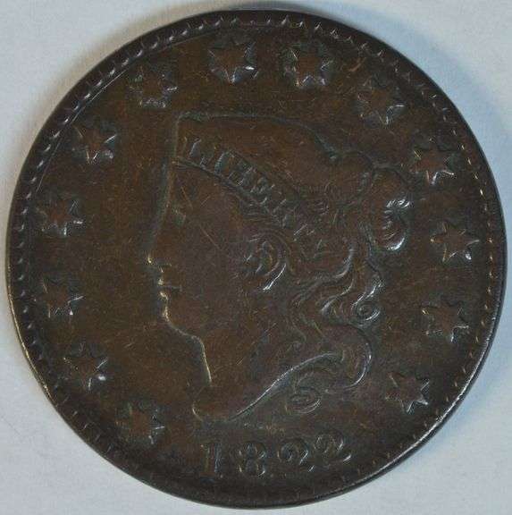 Scarce, sharp 1822 Coronet Head Large Cent in VF