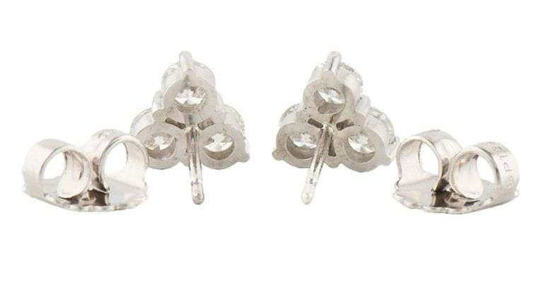 Platinum 1.65ctw Round Diamond Three Stone Stud Earrings
