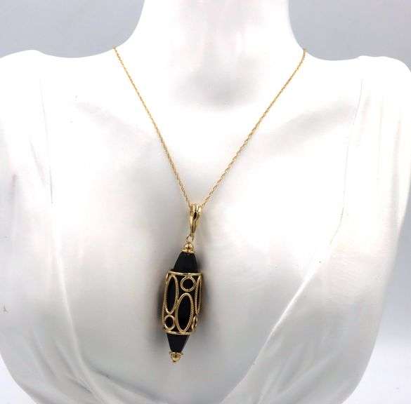 14kt Yellow gold black onyx loop pendant enhancer on chain
