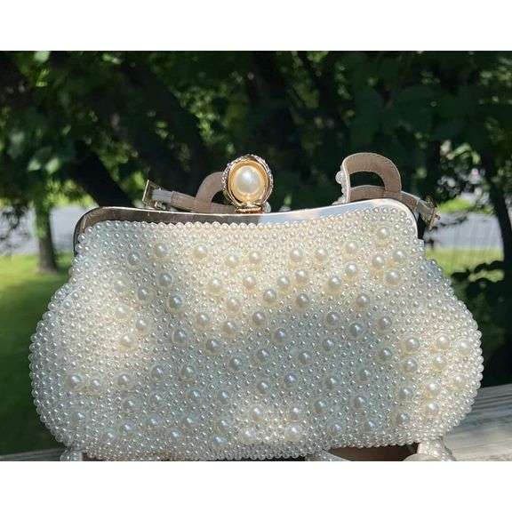 Pearl and Crystal Beaded Clutch with Detachable Straps