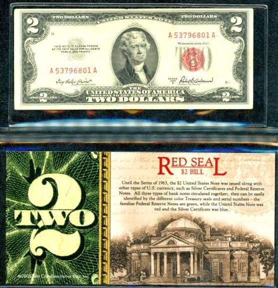 $1 Silver Certificate and $2 Red Seal Note in Folios w/Certificates