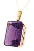 14kt Yellow gold 23ct Emerald cut amethyst pendant on chain