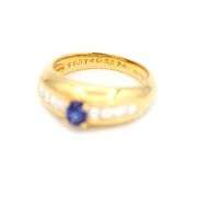 18k Yellow Gold Natural Blue Sapphire and Natural Diamond Ring