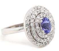 14kt White gold Tanzanite and diamond triple frame ring