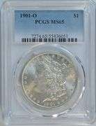 Blazing-white solid Gem BU 1901-O Morgan Silver Dollar. PCGS MS65