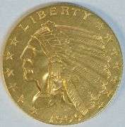 Super lovely BU 1909 US $2.50 Indian Gold Piece. Fresh