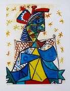Collectible Pencil Numbered Pablo Picasso, Seated Woman with Red and Blue Hat