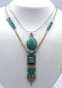 Lot of 2 American Indian turquoise sterling silver necklaces