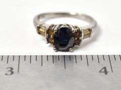 Blue Sapphire and Cz Gemstone Ring in Sterling Silver