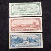 1954 Canadian Dollars Lot, $1, $2, $5
