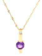 14kt Yellow gold amethyst and diamond bar pendant on rope chain necklace