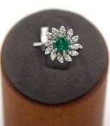 Apx 0.60ct Emerald & Apx 0.25ctw G VS Single Cut Diamond Flower Ring