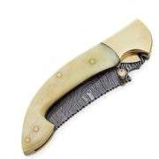 Damascus Steel Folding Pocket Knife Camel Bone Handle