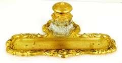 Antique Brass Inkwell & Pen Tray