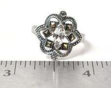 CZ and Marcasite Gemstone Ring in Sterling Silver