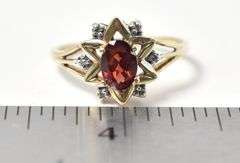 Fabolous 10k Yellow Gold Red Garnet and Diamond Ring