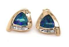 10kt Yellow gold Mosaic opal and diamond earrings