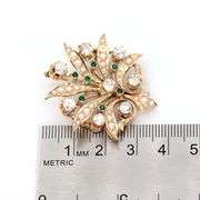 14k (585) Vintage Yellow Gold Natural Diamond and Emerald Brooch / Pendant