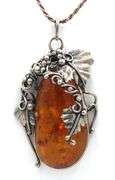 Vintage Amber leaf pendant on Italian rope chain necklace