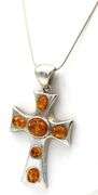 Vintage 925 sterling silver amber cross pendant on Italian chain necklace
