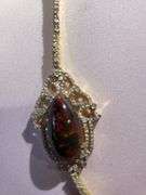 14K White Gold over Sterling Silver Diamond and Opal Necklace