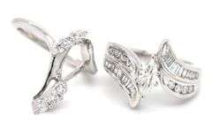 14kt White gold approximate 1ctw RBC and baguette diamond bridal set