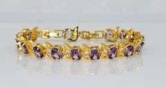 Gorgeous 18 Kt Gold Plate 5 Piece Lab Simulated Amethyst and Diamond Jewelry Set