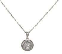 14kt  White gold 0.95ctw Diamond Cluster Frame Pendant Necklace