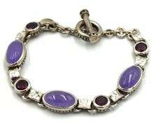 Group lot of 2 signed 925 sterling silver multi gemstone bracelets